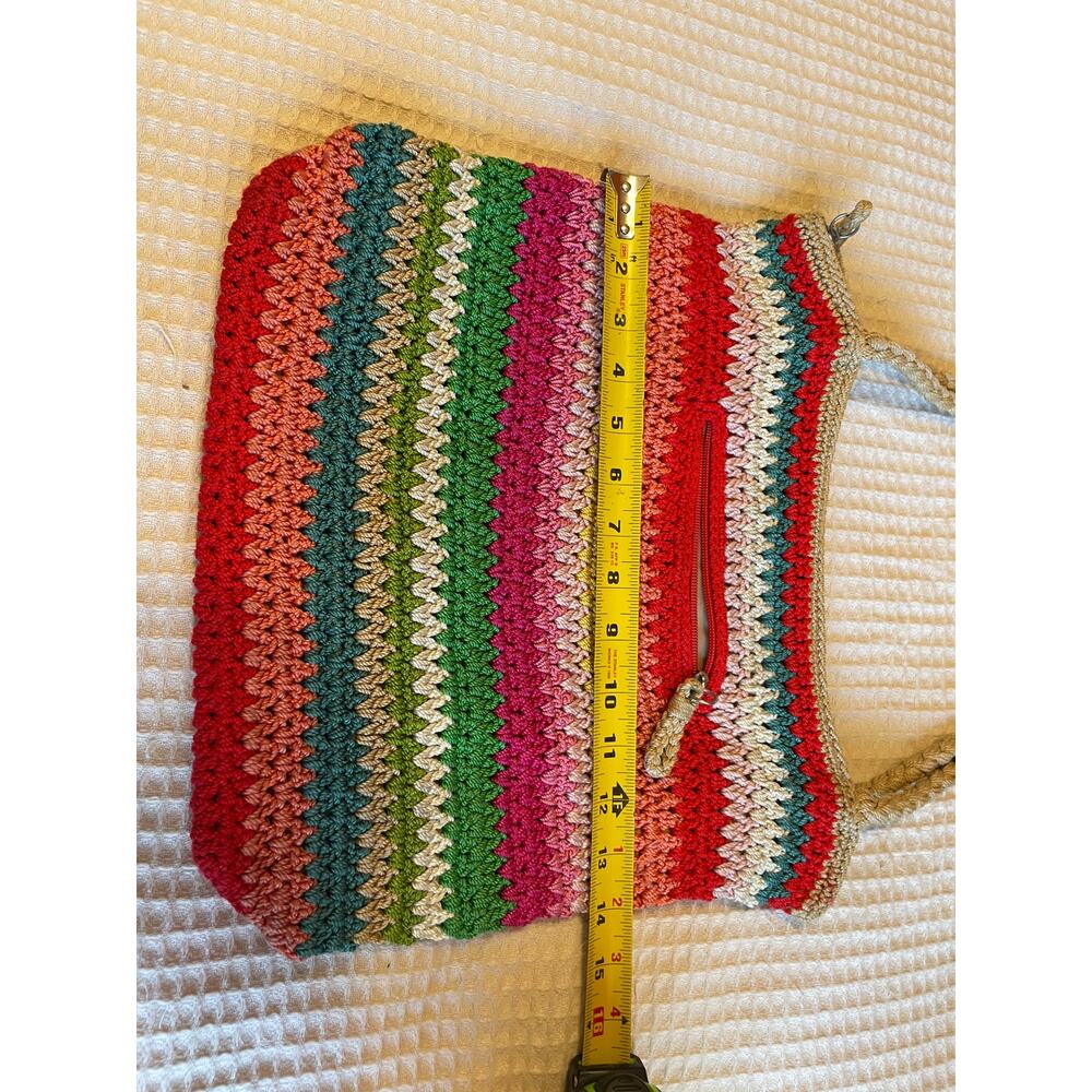 The Sak Boho Multicolor Striped Crochet Soft Crossbody Zip Closure Purse Handbag - Picture 8 of 15
